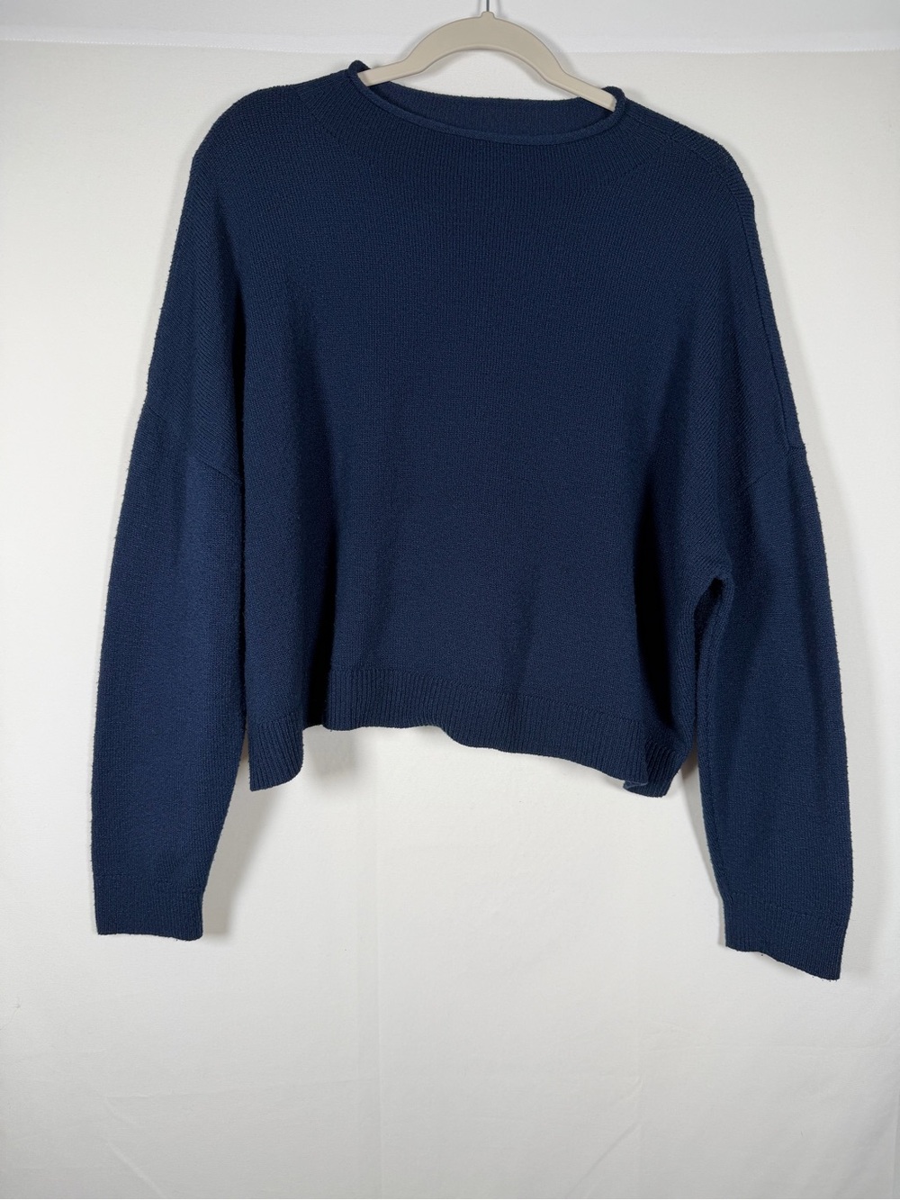 Navy Cropped Roll Neck Crewneck Sweater - Coastal, Old Money